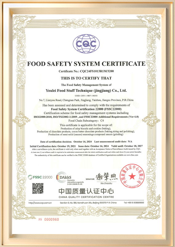 Certificado del sistema de seguridad alimentaria